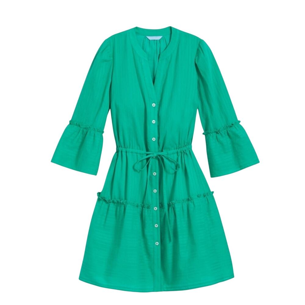 Draper James Avery Shirtdress in Cotton Dobby Stripe in Mint Green Size S